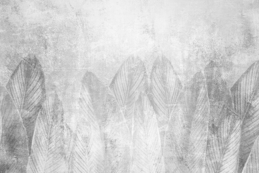 Wall murals White and grey background with leaves - Image 8
