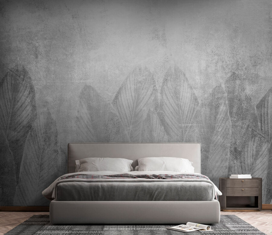 Wall murals White and grey background with leaves