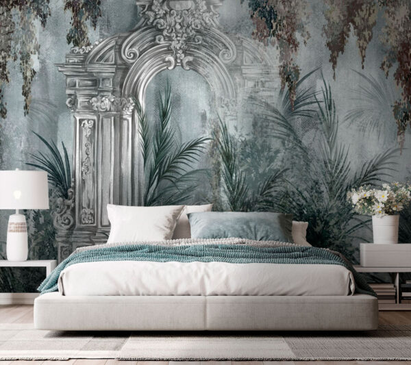 Wallpaper with a stone arch and plants Wallpaper with a stone arch and plants