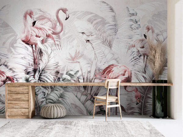 Wallpaper with flamingos and birds Wallpaper with flamingos and birds