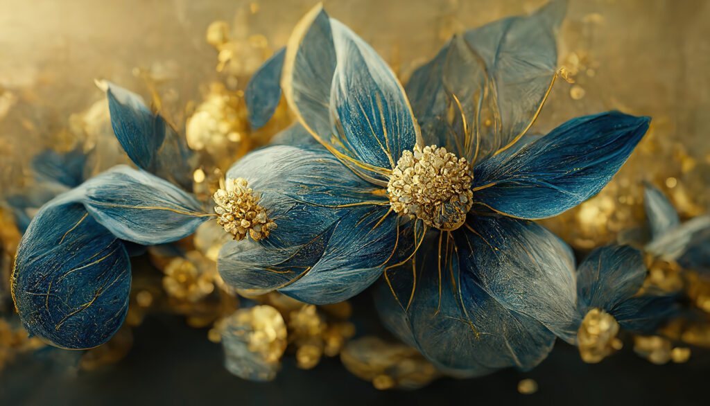 Elegant blue leaves and delicate blooms Elegant blue leaves and delicate blooms