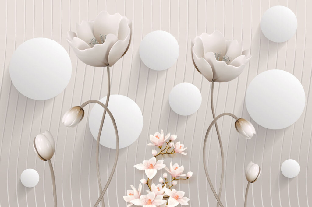 Wallpaper with flowers and circles Wallpaper with flowers and circles