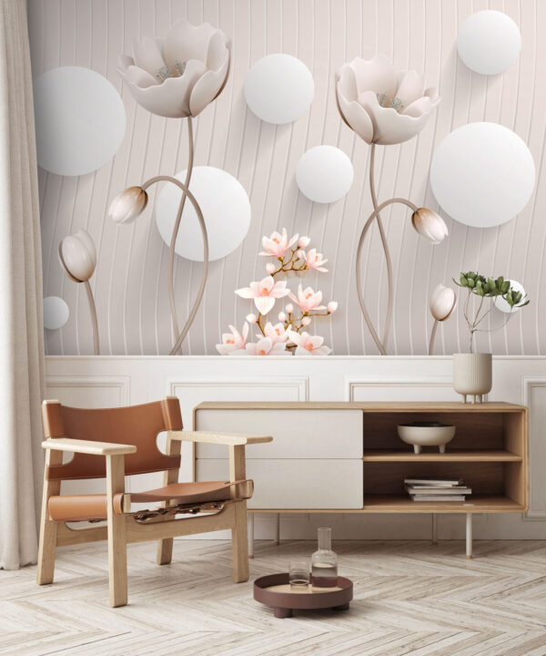 Wallpaper with flowers and circles Wallpaper with flowers and circles
