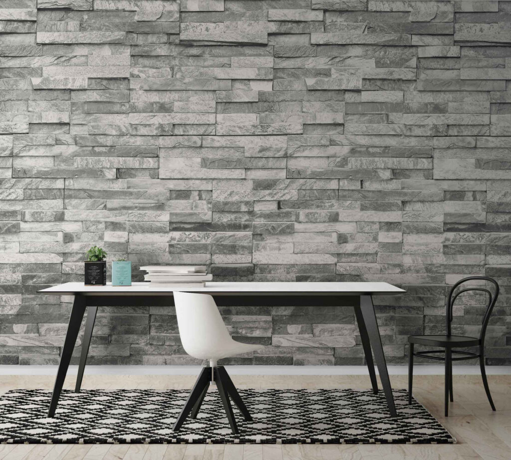 Textured stone wall in monochrome design