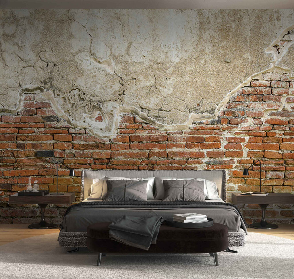 Wall murals Brick wall with a cement wall : u74256 - Tapeko.us