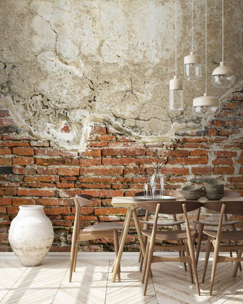 Wall murals Brick wall with a cement wall : u74256 - Tapeko.us