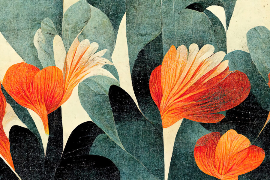 Wall murals Painting of orange and white flowers - Image 2