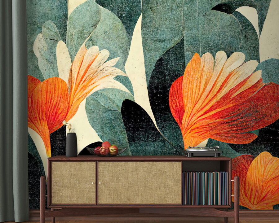 Wall murals Painting of orange and white flowers