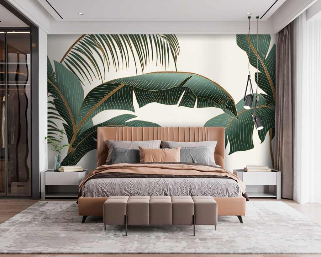 Tropical leaves on a light background