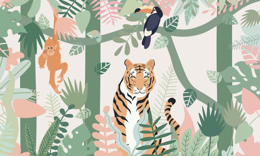 Tiger and birds in the jungle