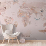 Wall murals Map of the world with animals and birds