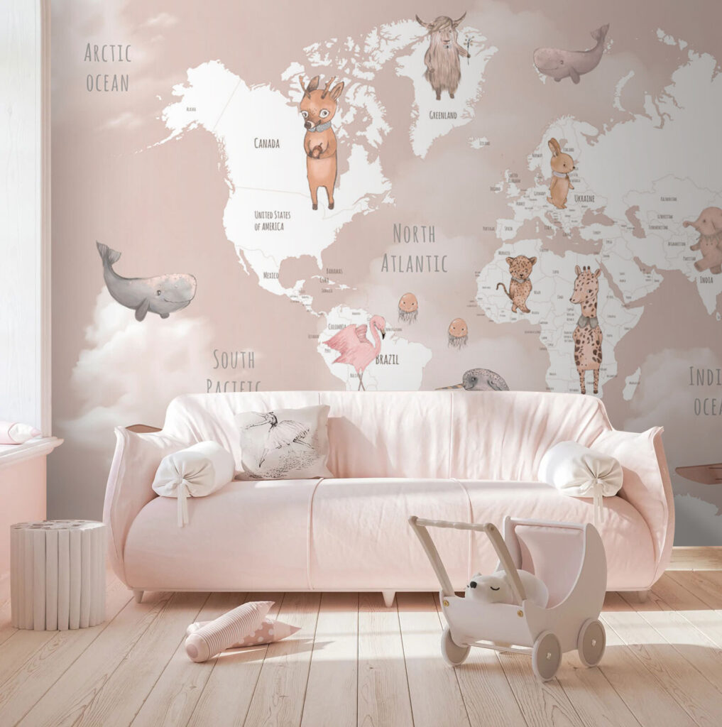 Map of the world with animals Map of the world with animals