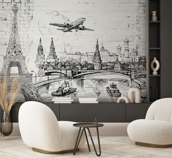 Wall murals Drawing of a city and a bridge (SKU: u74537) Wall murals Wall murals Drawing of a city and a bridge (SKU: u74537)