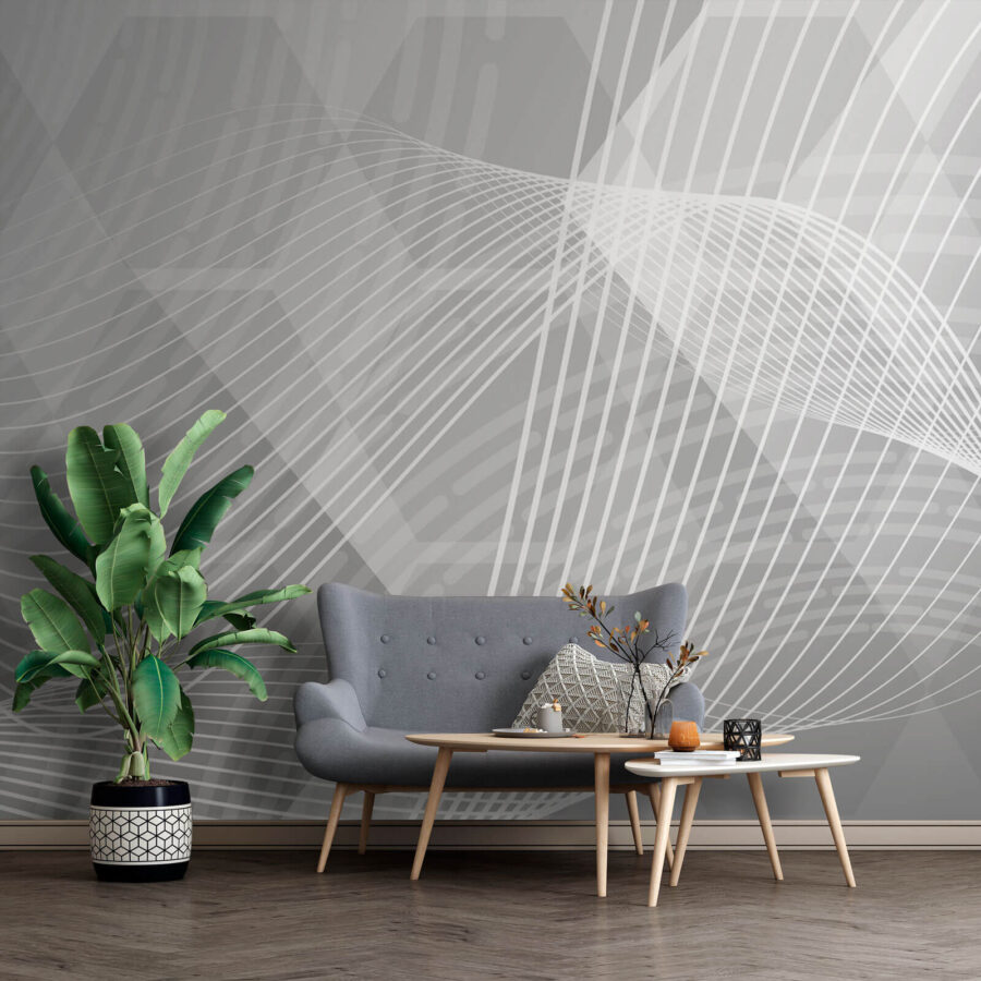 Wall murals Grey and white background with white lines - Image 2