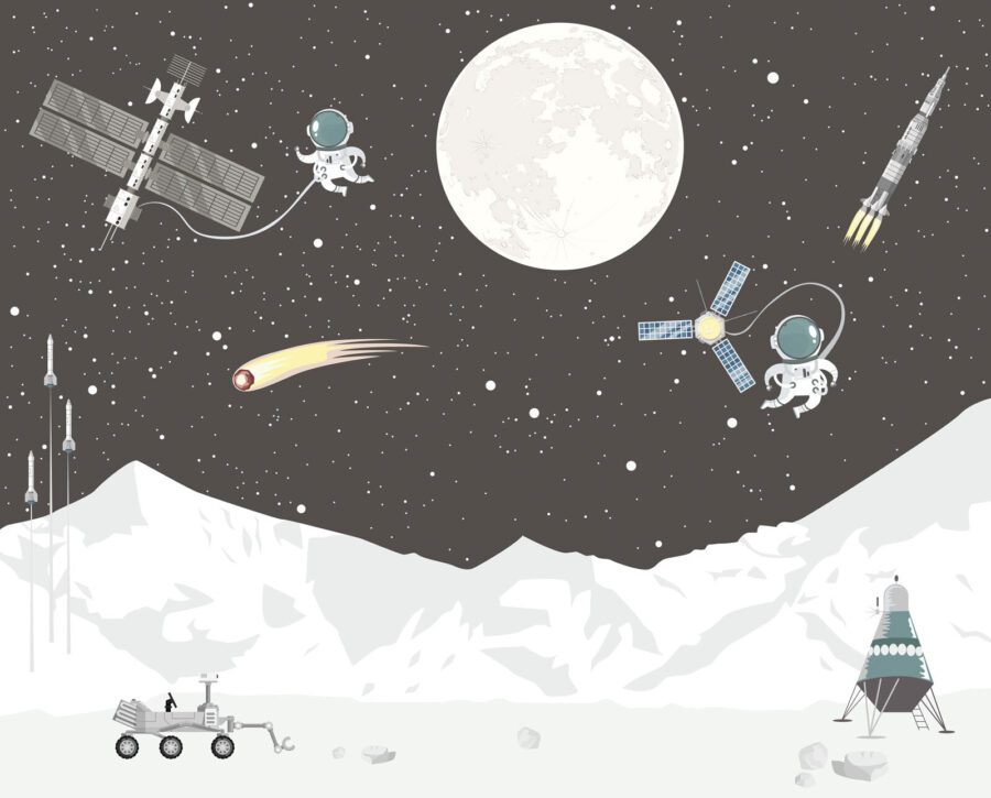 Wall murals Space scene with a moon and satellite - Image 4