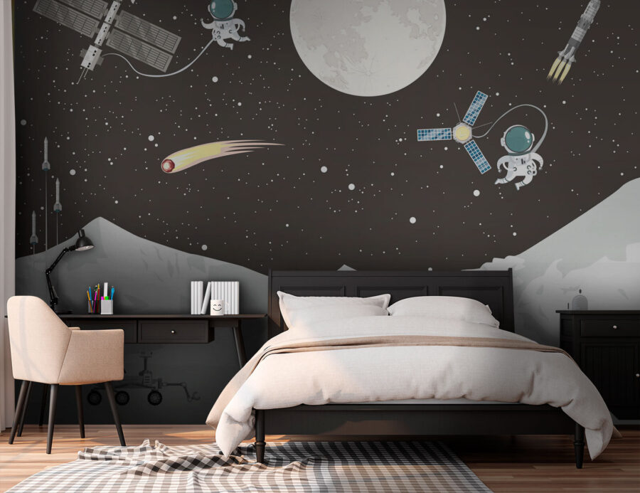 Wall murals Space scene with a moon and satellite - Image 2