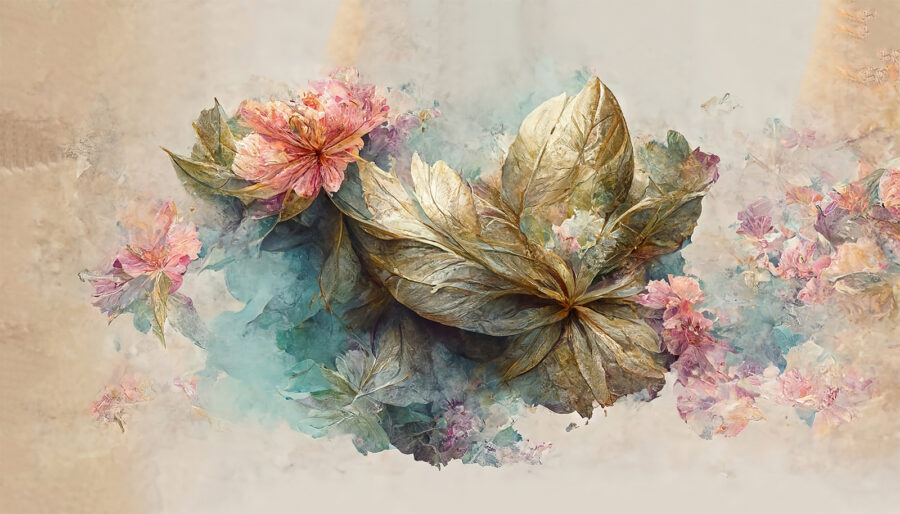 Wall murals Painting of flowers and leaves - Image 4
