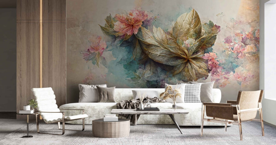 Painting of flowers and leaves