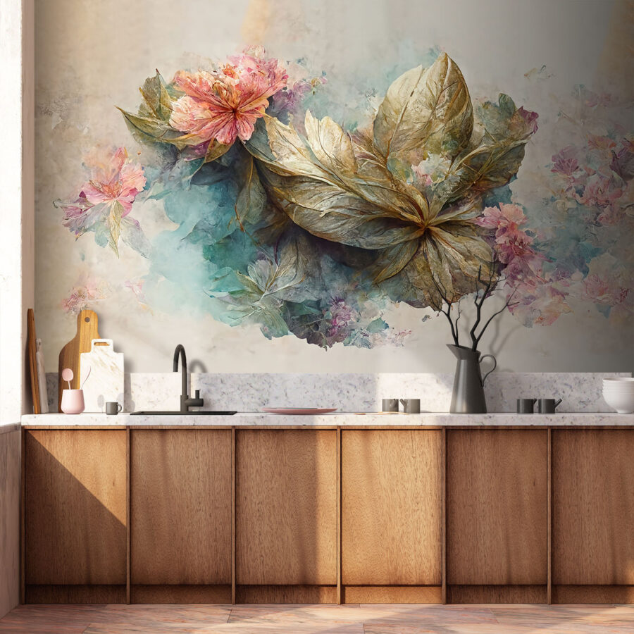 Wall murals Painting of flowers and leaves