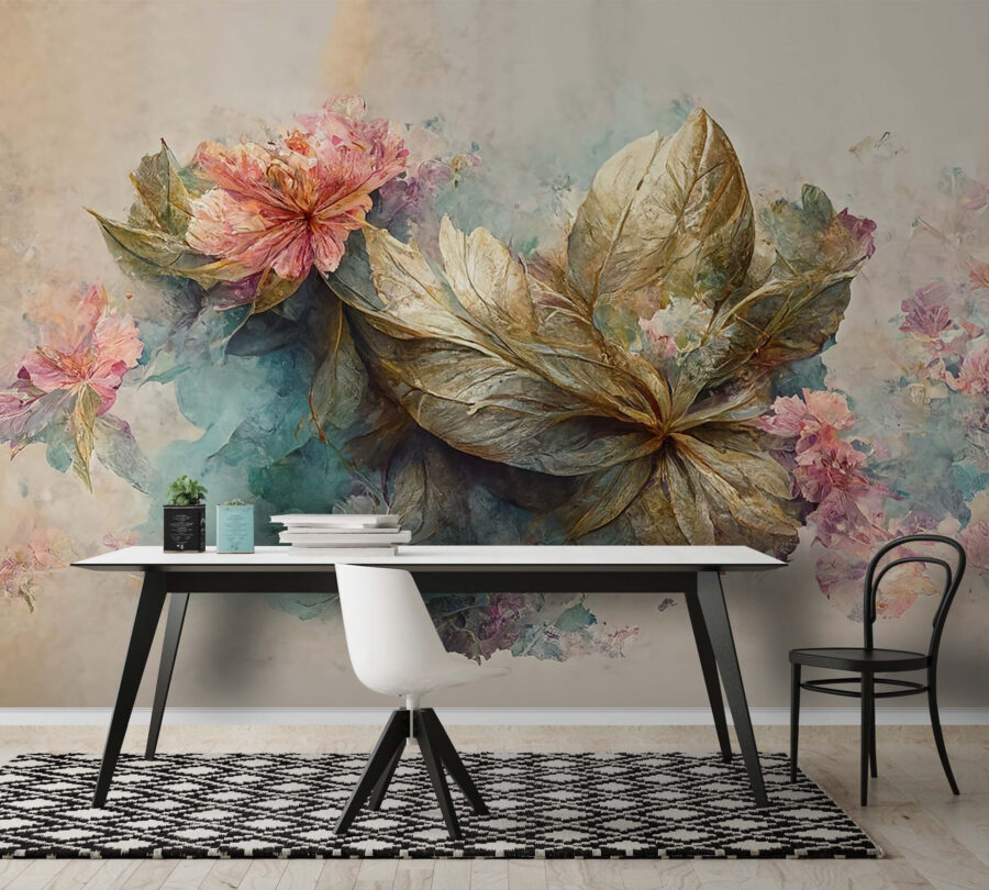 Wall murals Painting of flowers and leaves - Image 3