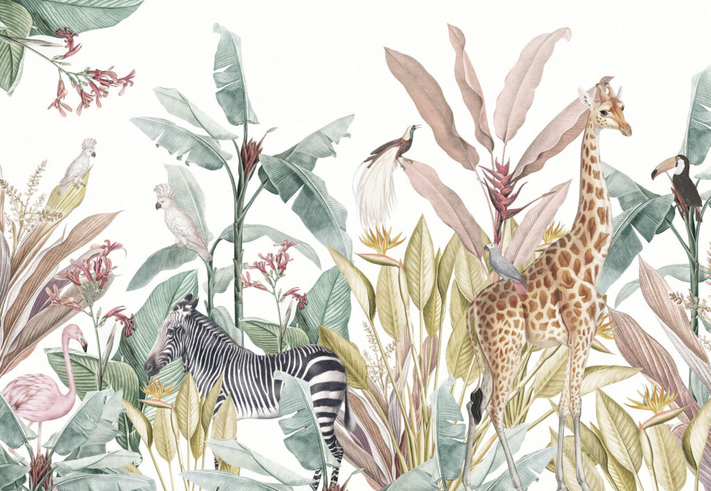 Wallpaper with zebras and birds Wallpaper with zebras and birds