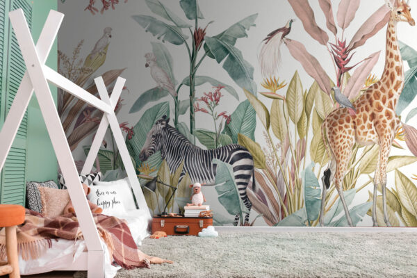 Wallpaper with zebras and birds Wallpaper with zebras and birds