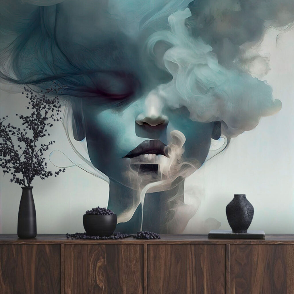 Woman with smoke coming out of her face