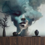 Wall murals Woman with smoke coming out of her face