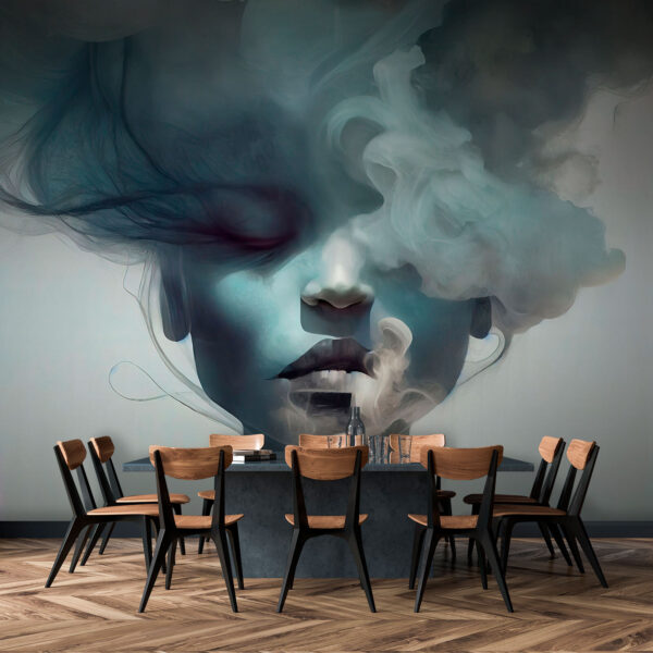 Woman with smoke coming out of her face