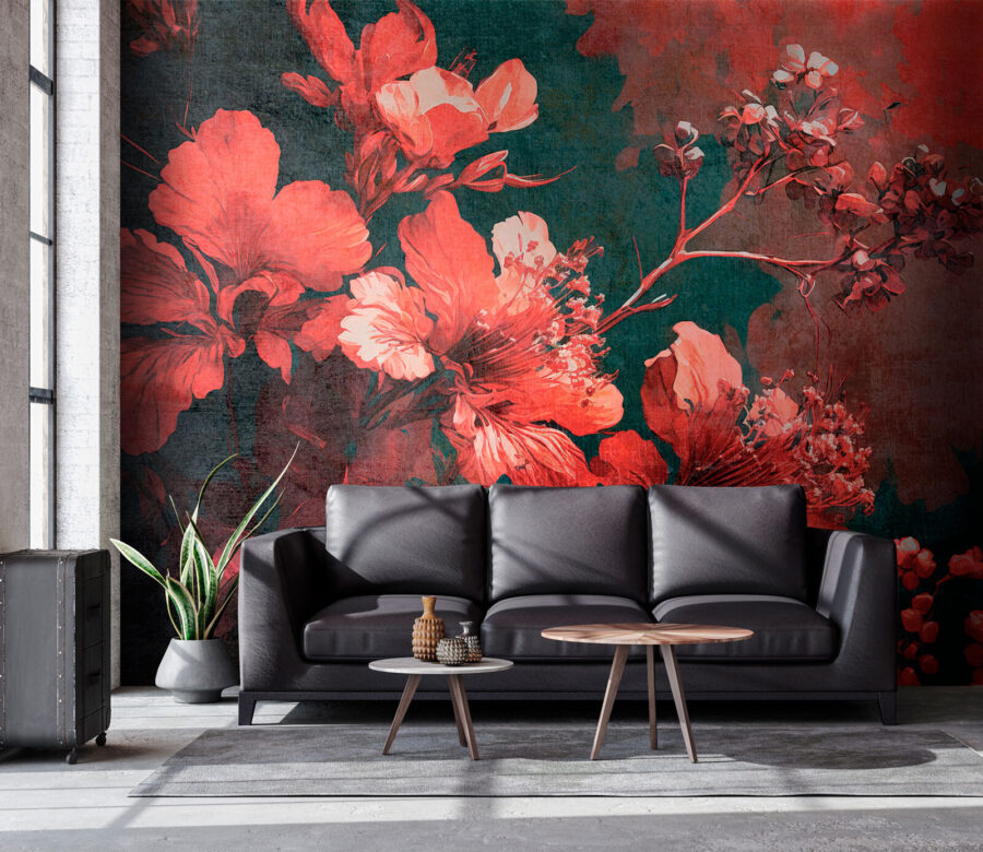 Wall murals Vibrant blossoms amid dark foliage. - Image 2