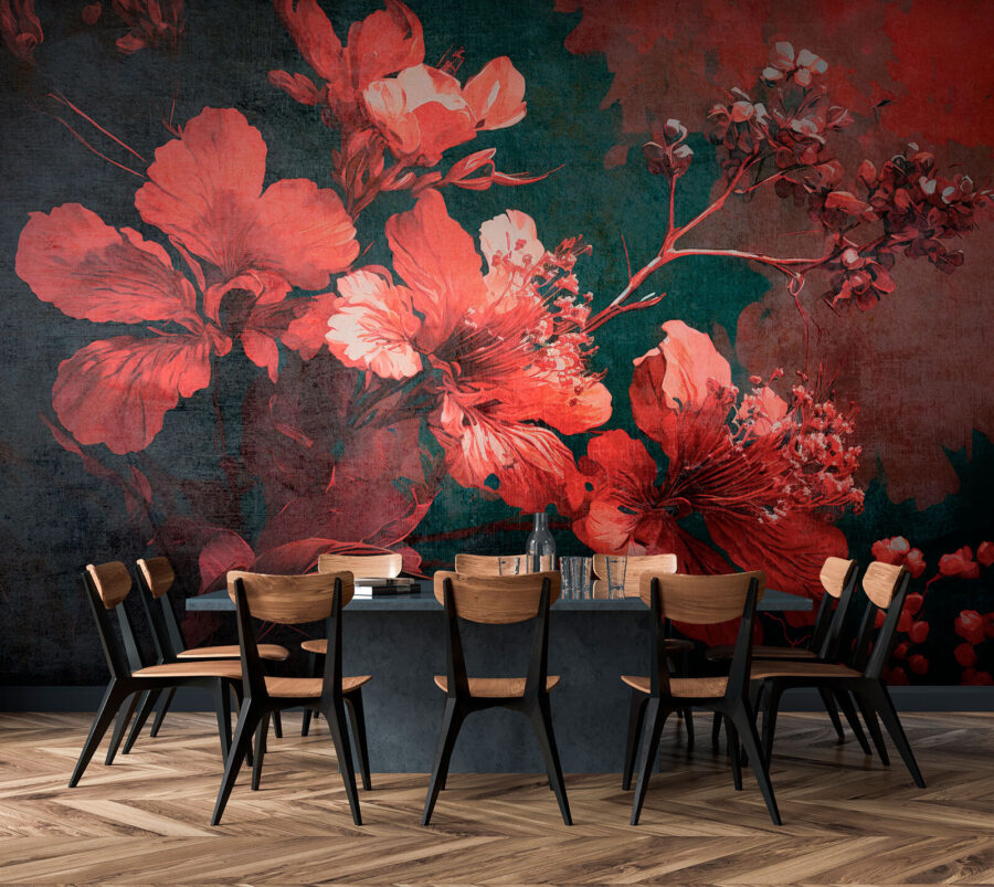 Wall murals Vibrant blossoms amid dark foliage.