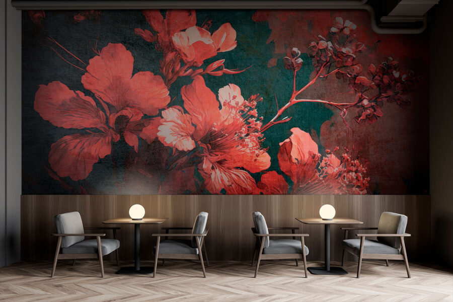 Wall murals Vibrant blossoms amid dark foliage. - Image 3