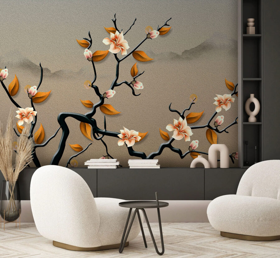 A tree branch with flowers and leaves u74803pih1 900x830 - A tree branch with flowers and leaves - tegory