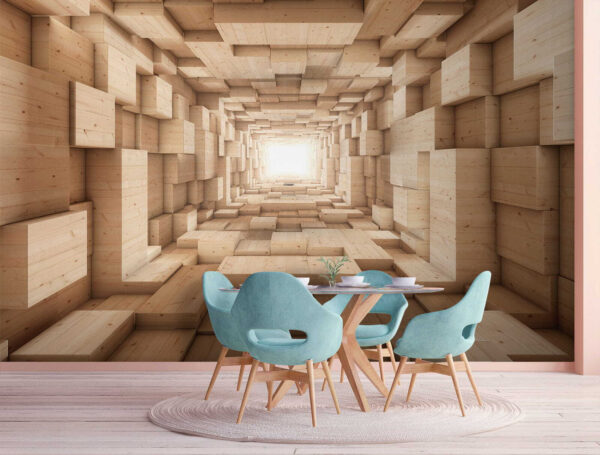 Tunnel of wood blocks Wall murals Tunnel of wood blocks