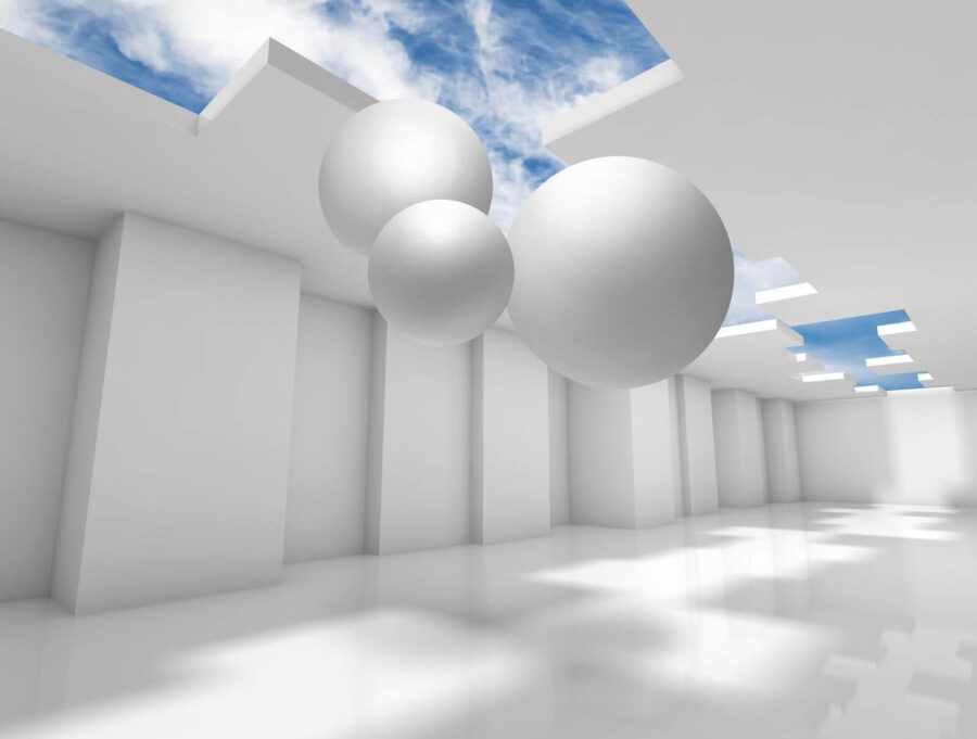 White room with white walls and white balls