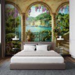 Wall mural View of a city from a balcony
