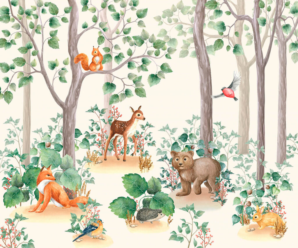 Wallpaper with animals in the forest Wallpaper with animals in the forest