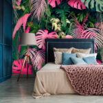 Wall murals Group of pink and green leaves