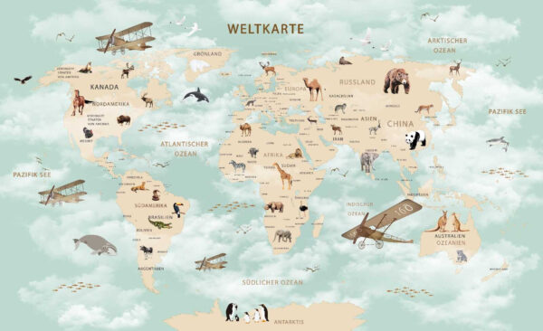 Map of the world with animals Map of the world with animals