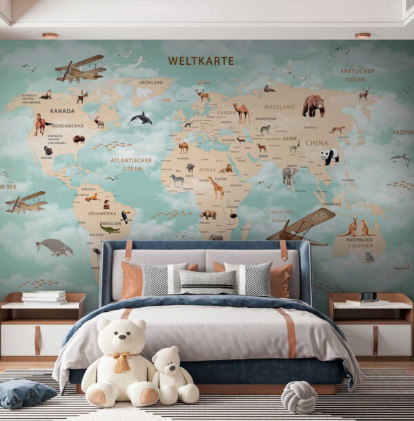 Map of the world with animals Map of the world with animals