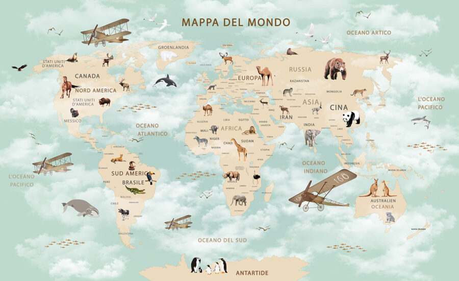 Map of the world with animals