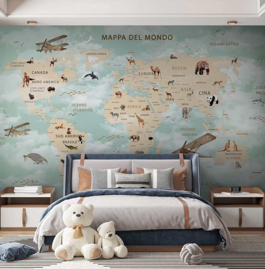 Map of the world with animals