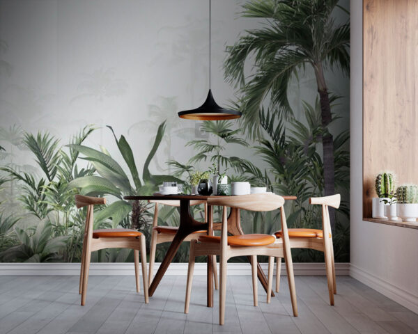 Group of plants in a foggy forest