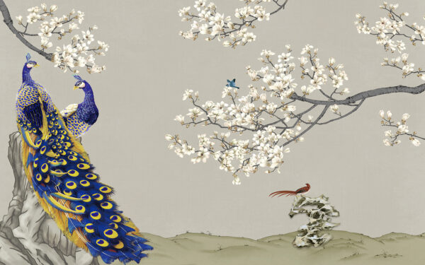 Peacock and birds on a tree Peacock and birds on a tree