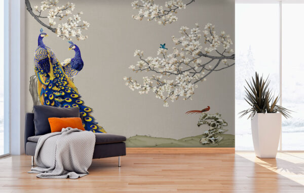 Peacock and birds on a tree Peacock and birds on a tree