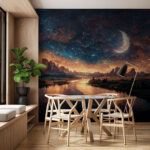 Wall murals River with a moon in the sky