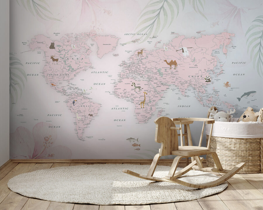 Map of the world with animals Map of the world with animals