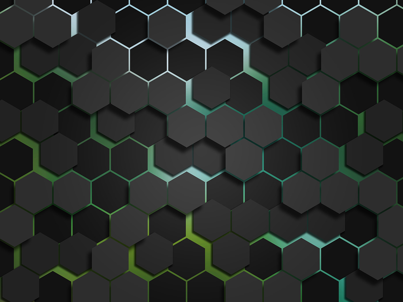 A black hexagons with green edges