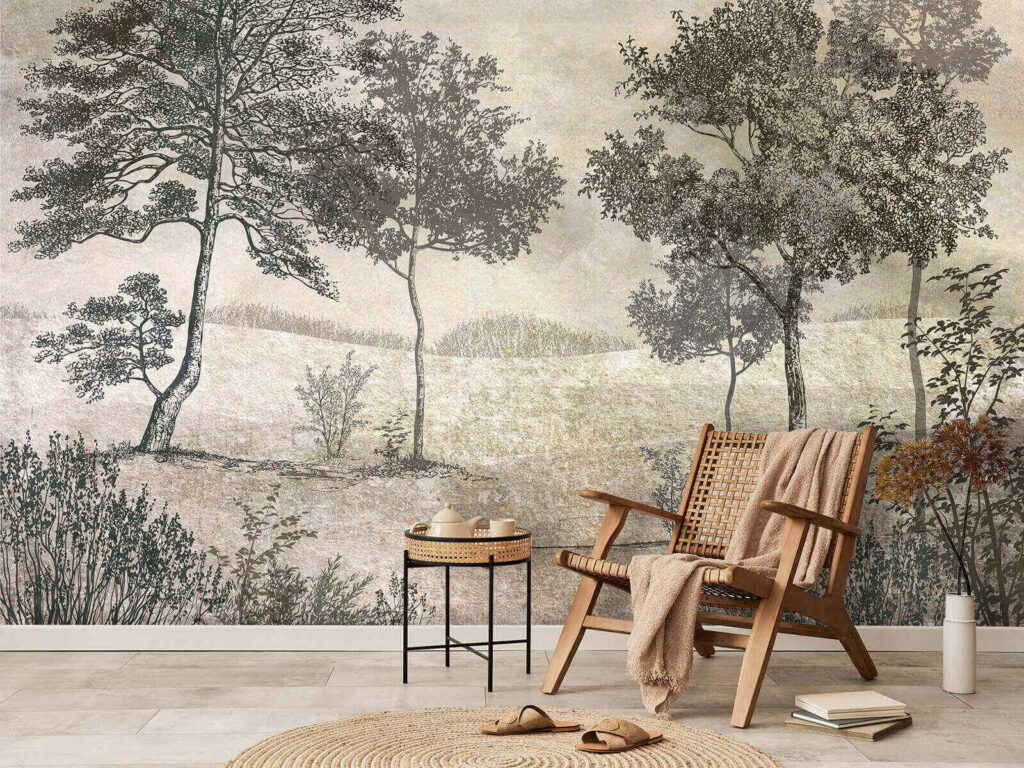 Drawing of trees in a field