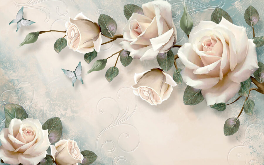 Delicate roses and butterflies in harmony.